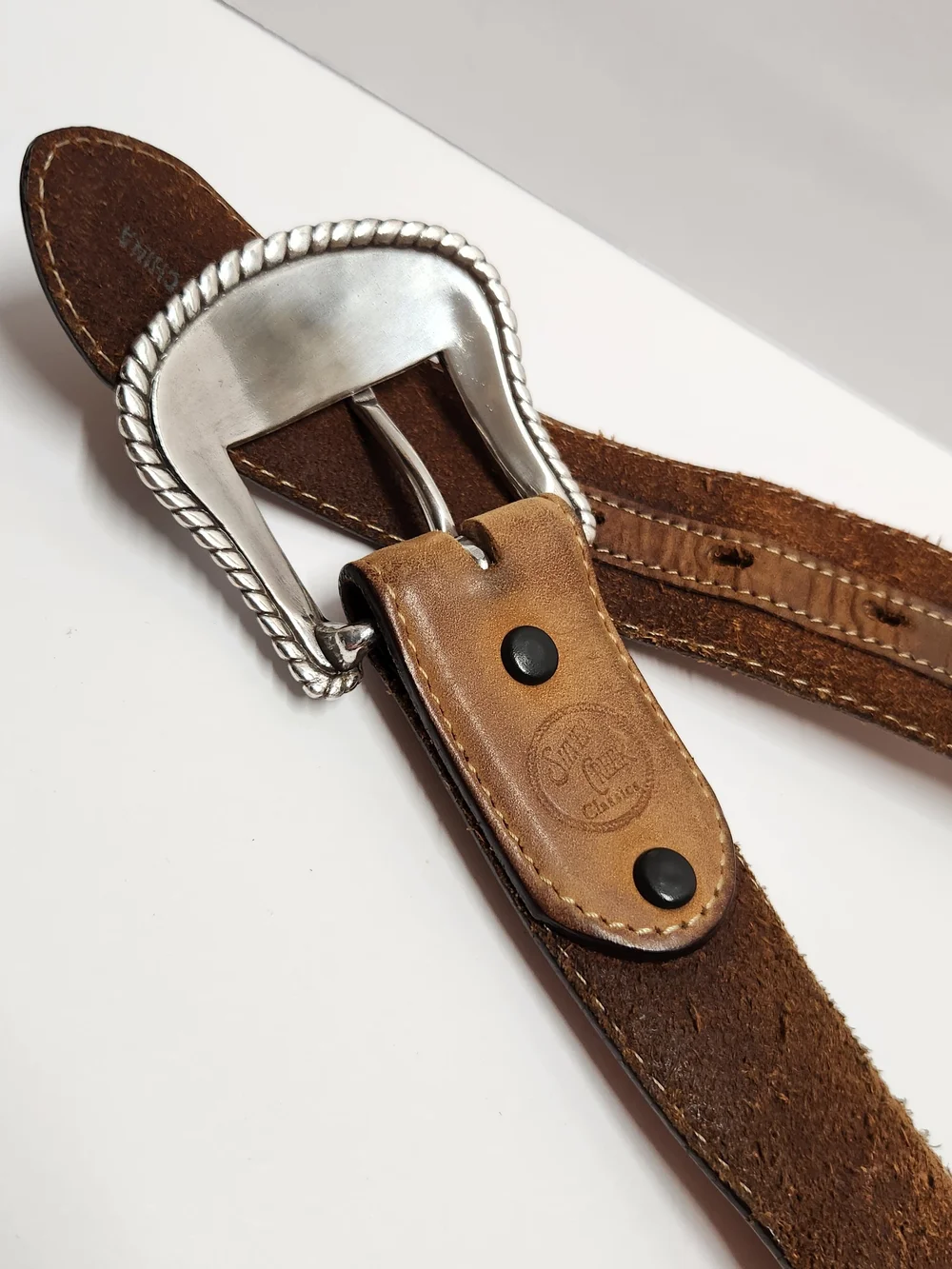 Men's Leather Belt with Silver Western Buckle Silver Creek